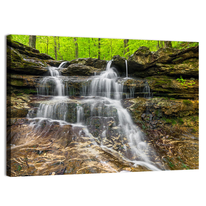 Mossy Ledge Waterfall Wall Art as a canvas print