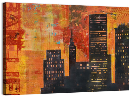 Textured Orange City Skyline Wall Art