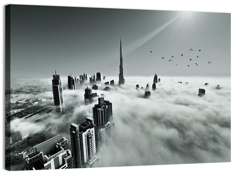 Burj Khalifa Rising Through Morning Fog Wall Art