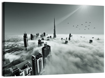 Burj Khalifa Rising Through Morning Fog Wall Art