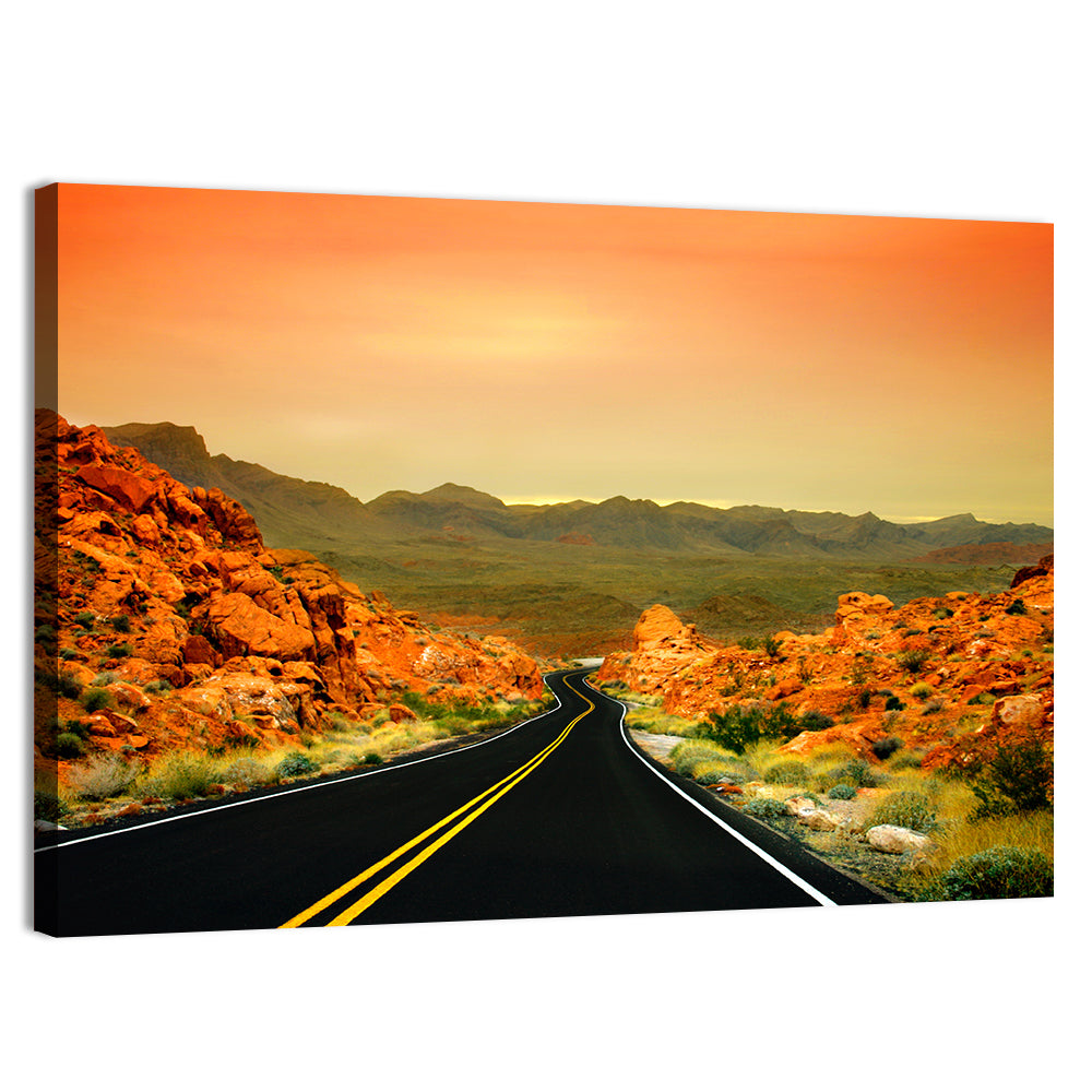 Valley of Fire Ii Road at Sunset Wall Art, canvas print, landscape
