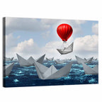 Red Balloon Lifts Paper Boat Wall Art