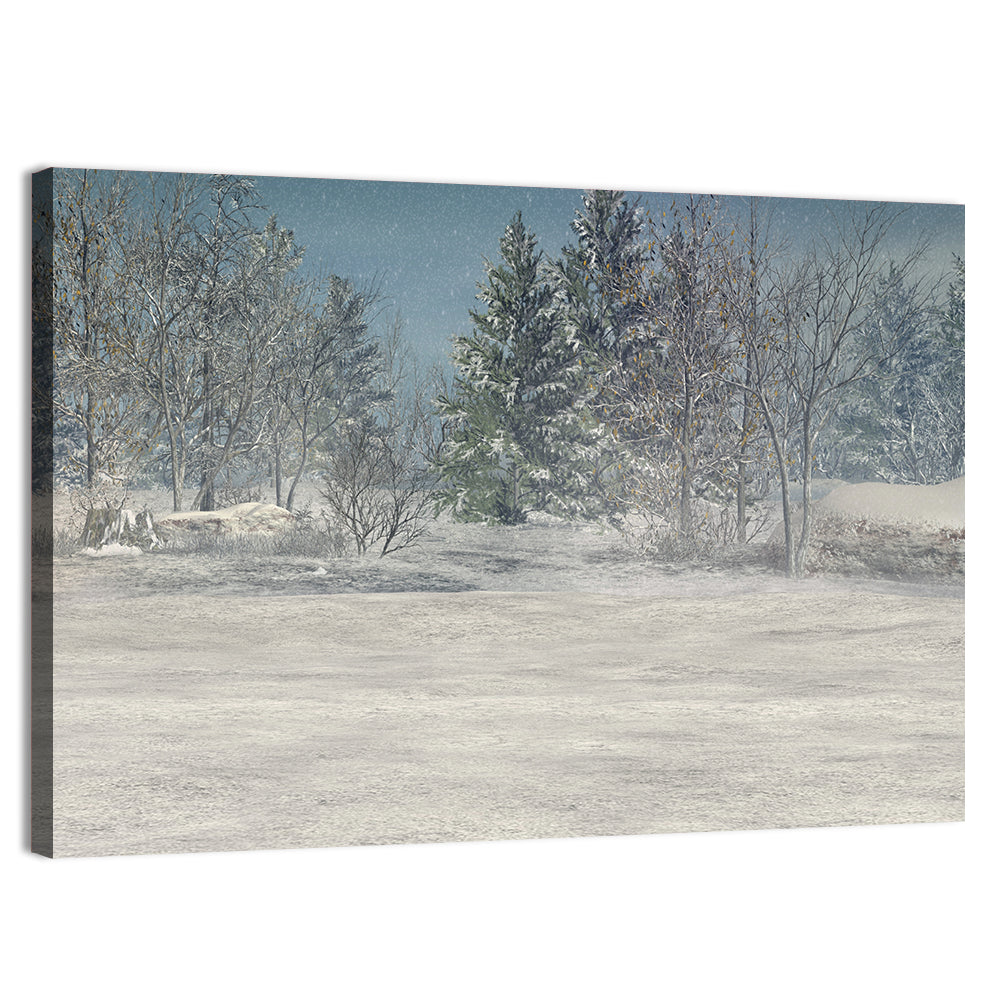 Snow-covered Forest Field Wall Art, canvas print, landscape