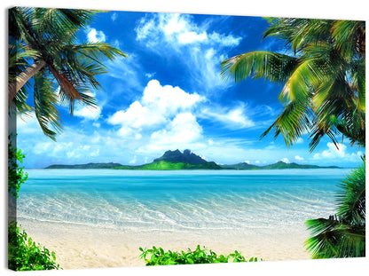 Palm-framed Tropical Island Beach Wall Art