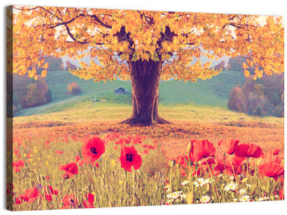 Autumn Tree and Poppy Field Wall Art