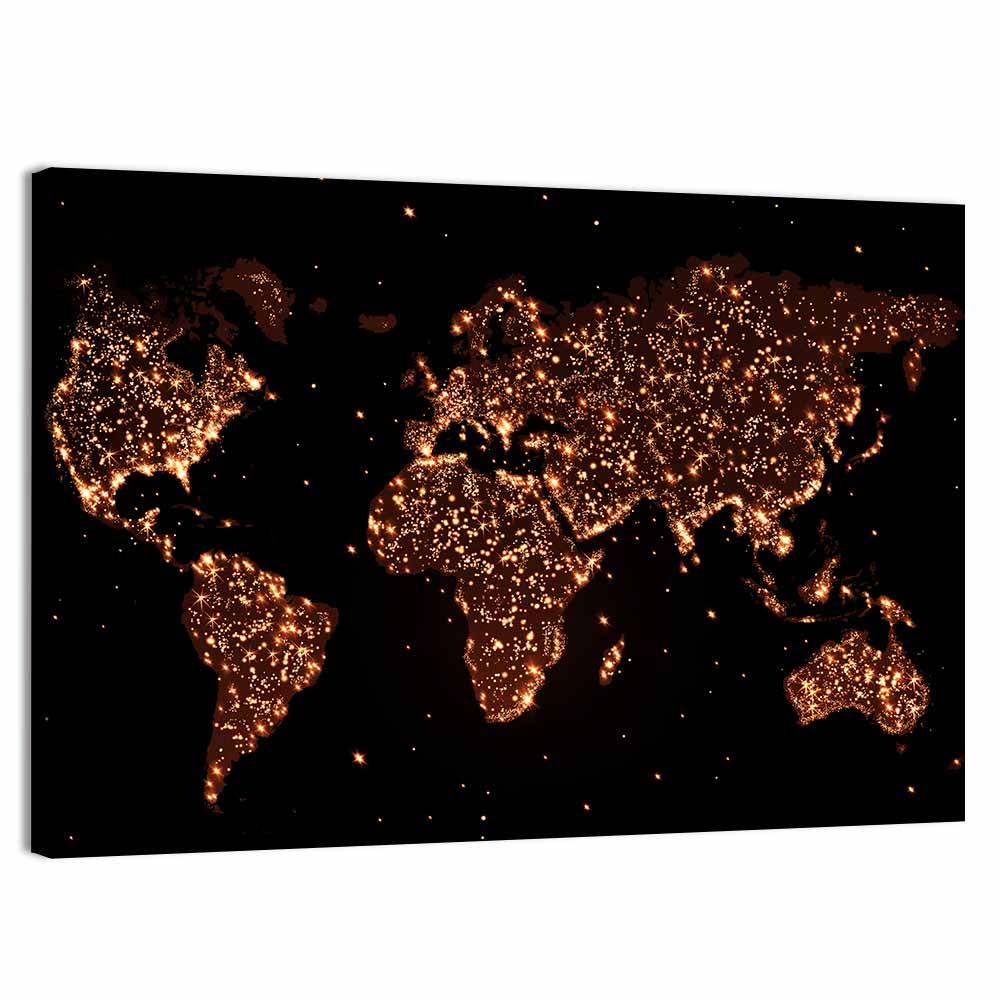 World Map Night Lights Wall Art, canvas print, landscape