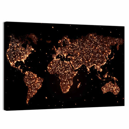 World Map Night Lights Wall Art