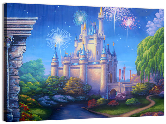 Cinderella Castle Fireworks Illustration Wall Art
