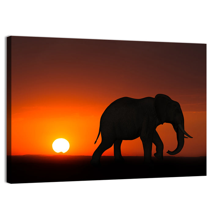 Sunset Elephant Silhouette Wall Art as a canvas print