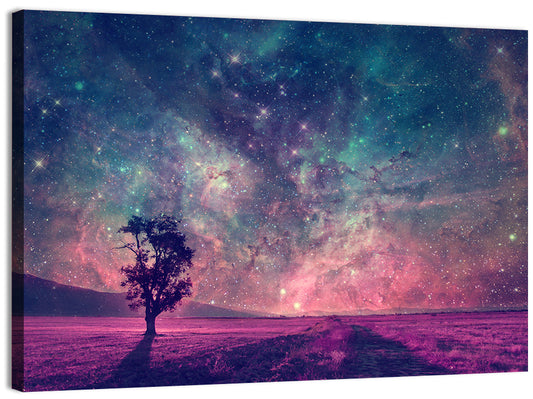 Lone Tree Under Nebula Sky Wall Art