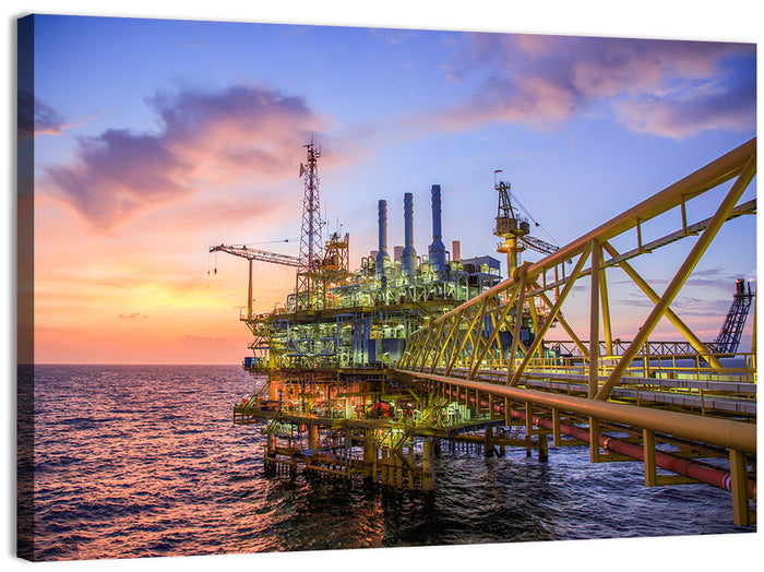 Golden Hour Offshore Oil Rig Wall Art as a canvas print