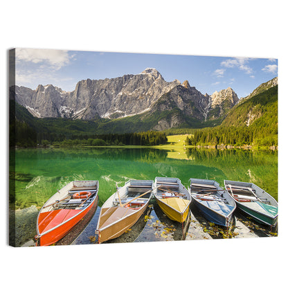 Five Boats at Lago Superiore Di Fusine Wall Art