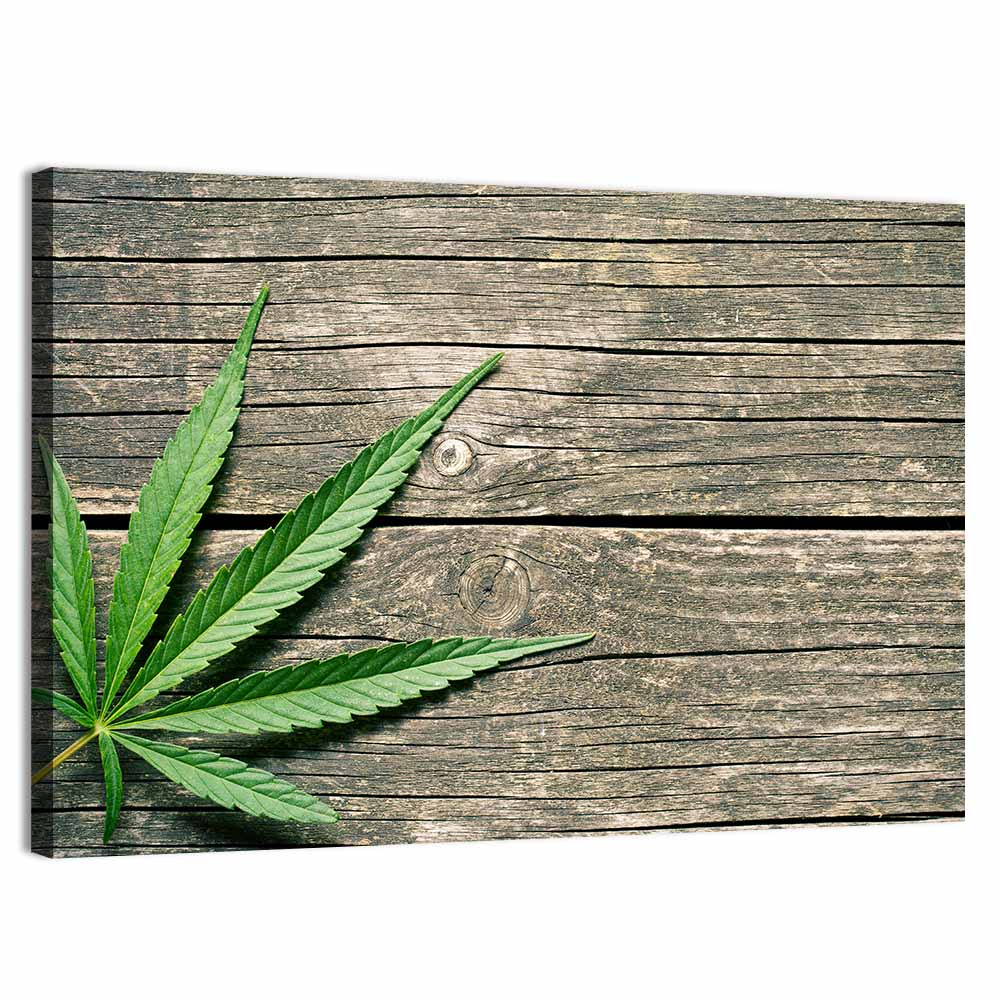 Cannabis Leaf on Weathered Wood Wall Art