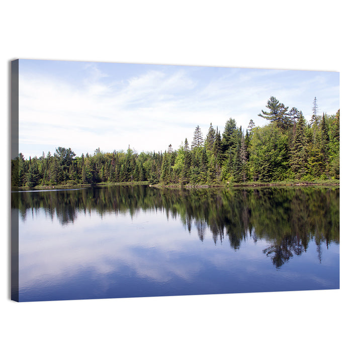 Peck Lake Shoreline Reflection Wall Art as a canvas print