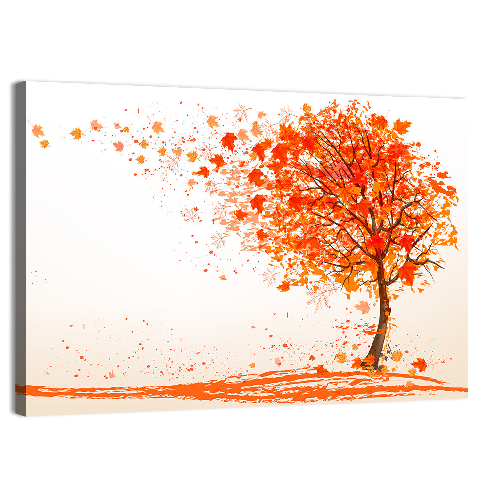 Autumn Tree with Falling Leaves Wall Art, canvas print, landscape