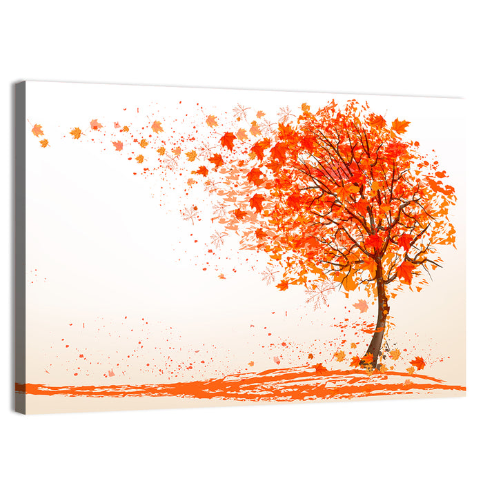 Autumn Tree with Falling Leaves Wall Art as a canvas print