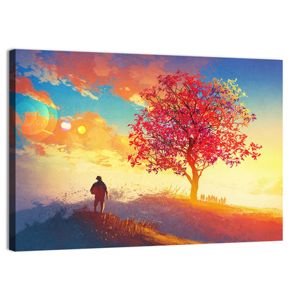 Autumn Tree with Silhouettes Wall Art