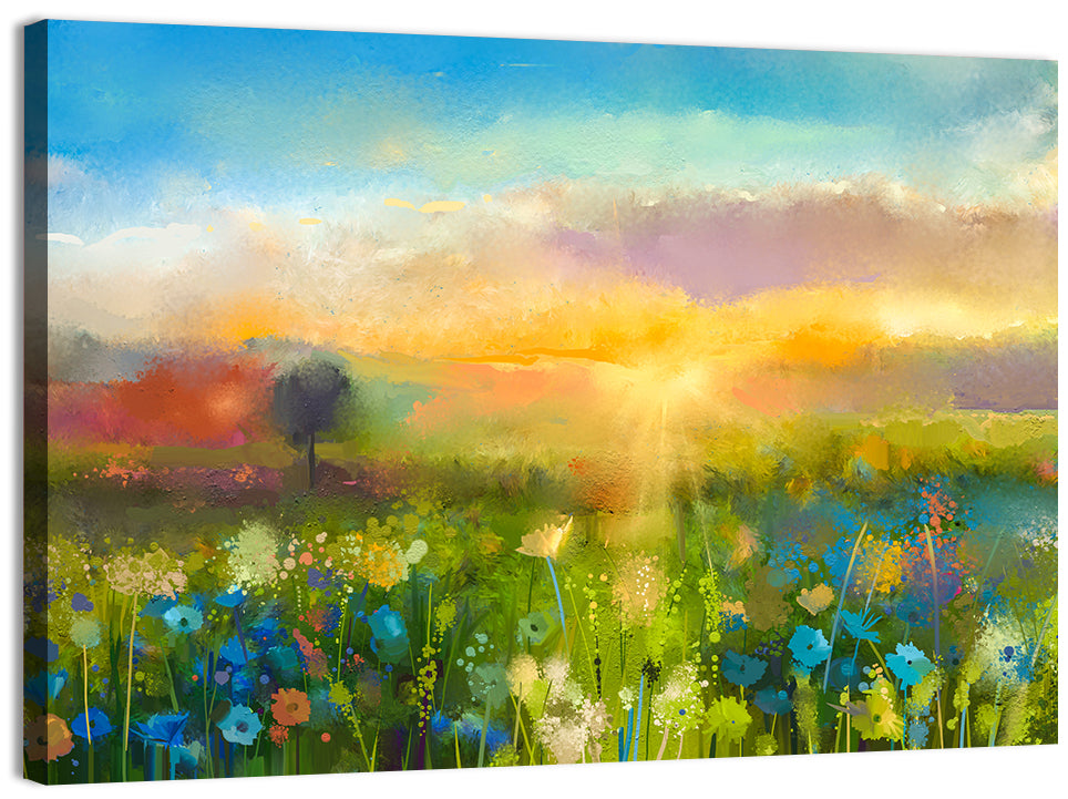 Sunset Wildflower Meadow Wall Art, canvas print, landscape