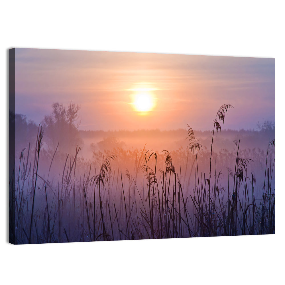 Lavender Sunrise Over Reeds Wall Art, canvas print, landscape