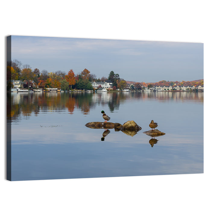 Lake Hopatcong Autumn Reflection Wall Art as a canvas print