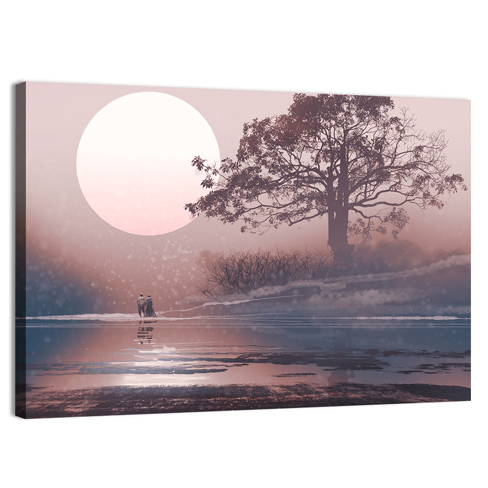 Couple Under Supermoon Wall Art, canvas print, landscape