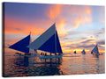 Outrigger Sailboats at Sunset Wall Art