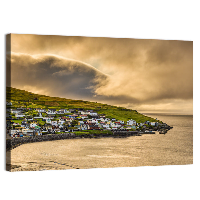 Coastal Village at Golden Hour Wall Art as a canvas print
