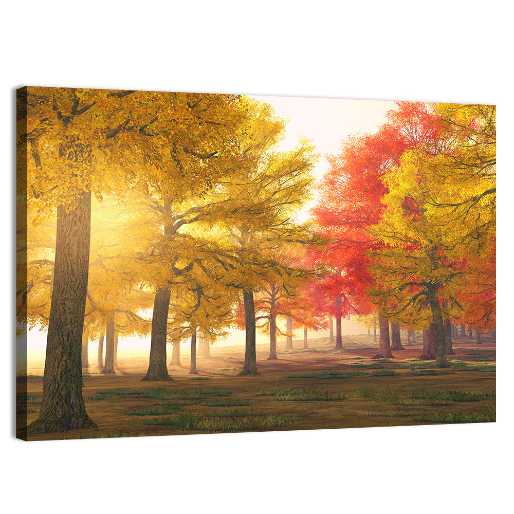 Foggy Autumn Forest Trees Wall Art