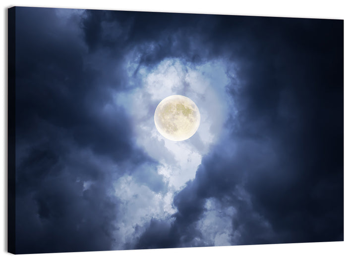 Supermoon Through Storm Clouds Wall Art as a canvas print