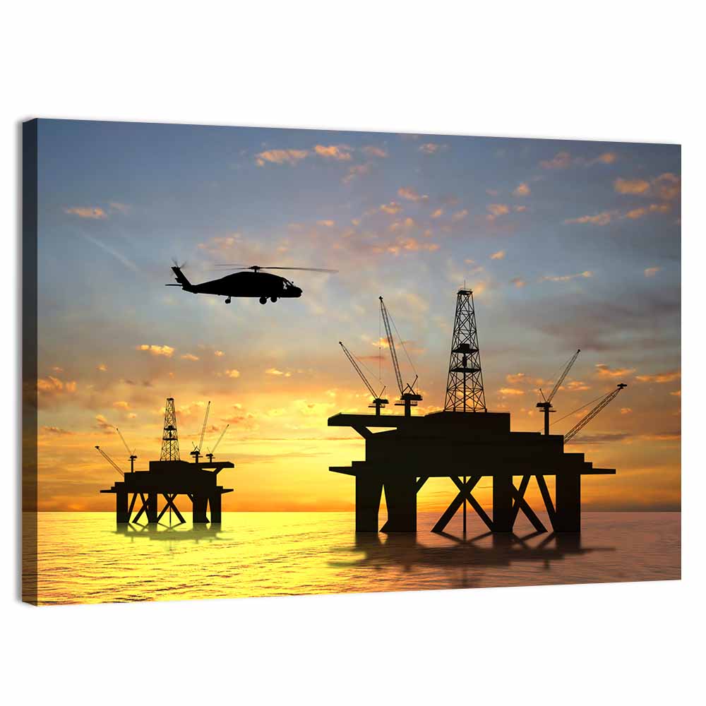 Offshore Oil Rig Sunset Silhouette Wall Art