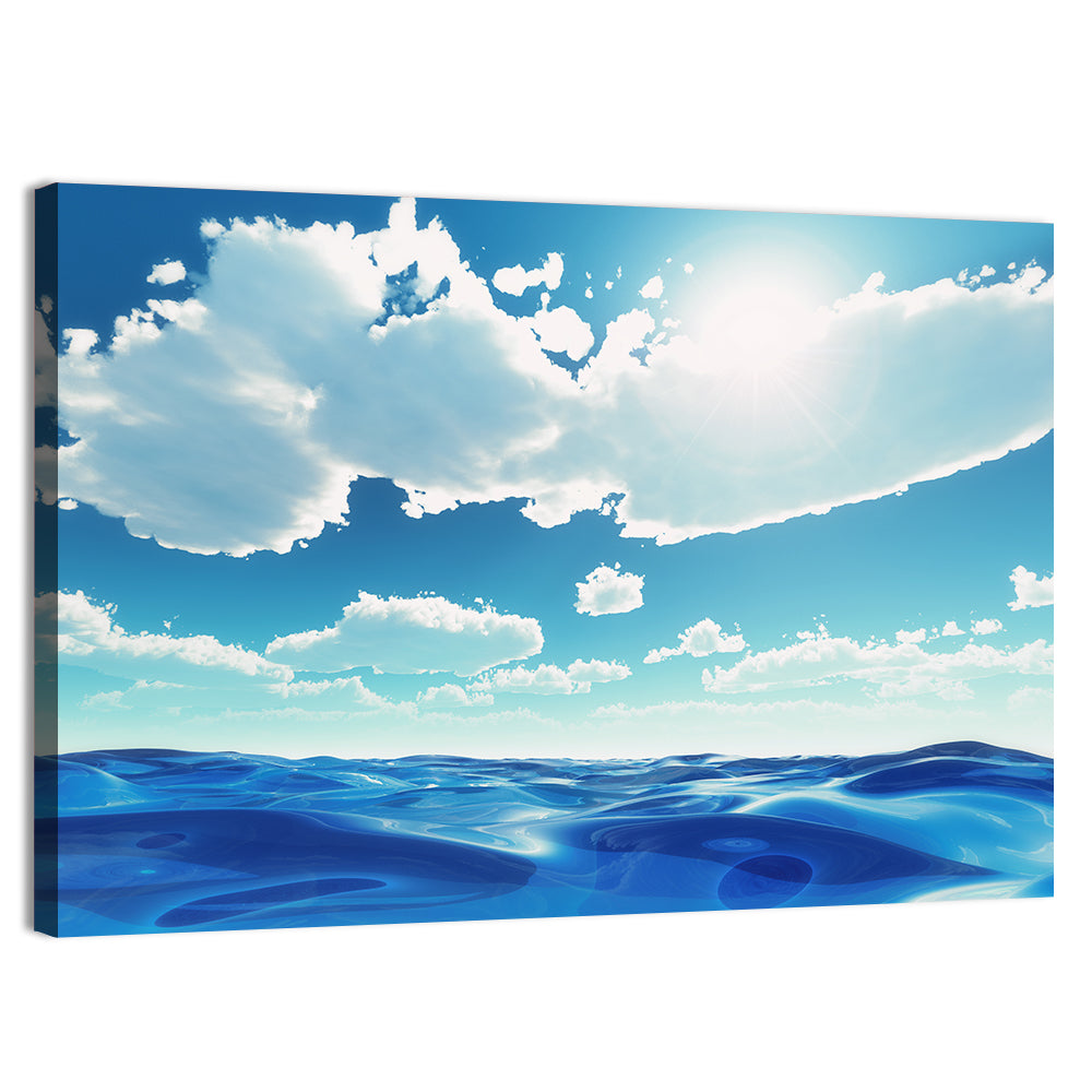 Sunlit Ocean and Clouds Wall Art
