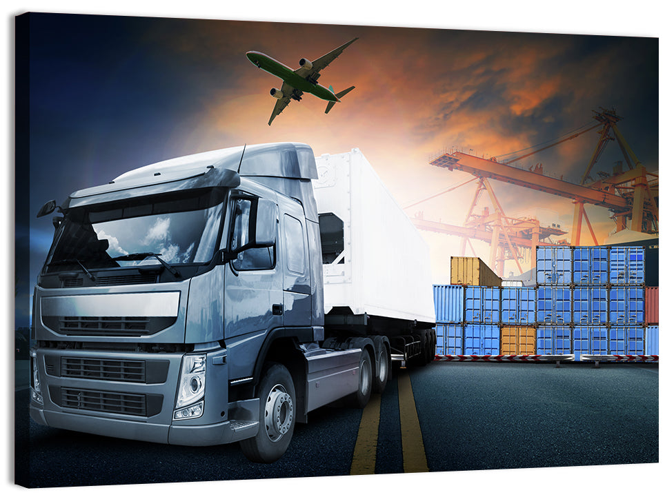 Sunset Freight Terminal Truck Scene Wall Art, canvas print, landscape
