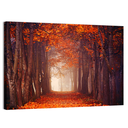 Misty Autumn Forest Path Wall Art