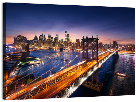 Sunset Over Manhattan Bridges Wall Art