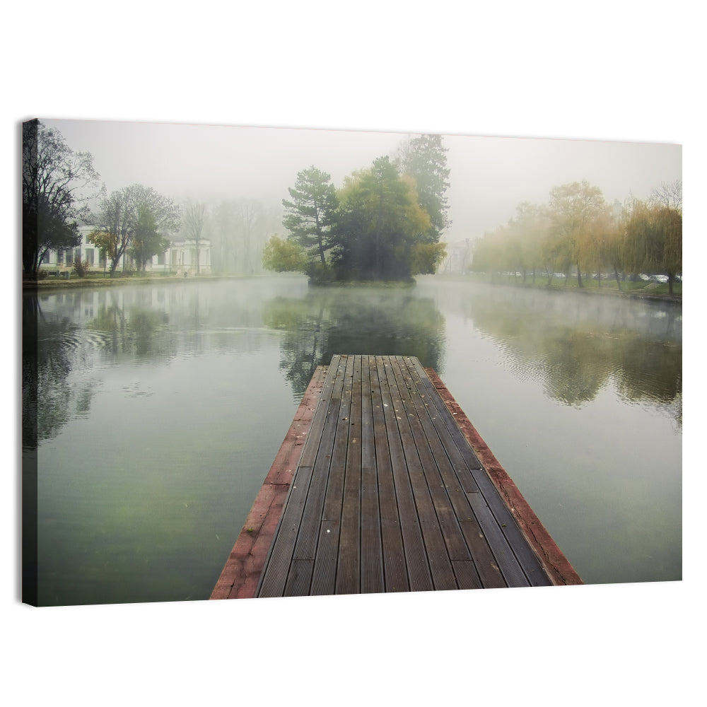 Wooden Pier on Foggy Lake Wall Art