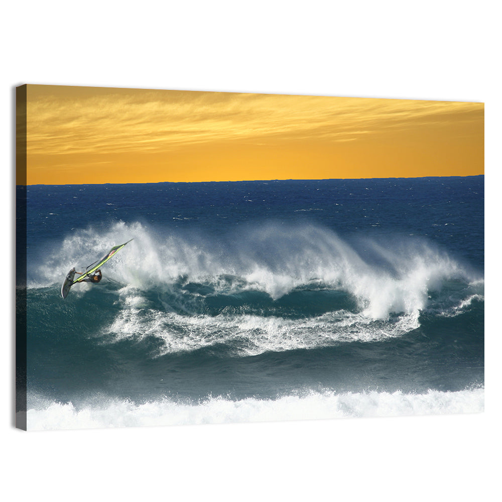 Windsurfer at Golden Wave Wall Art, canvas print, landscape