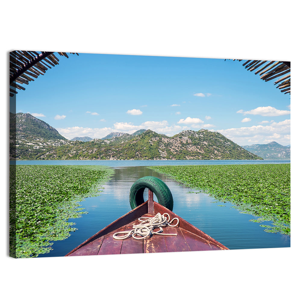 Bow of a Boat at Shkodra Lake Wall Art, canvas print, landscape