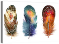Boho Watercolor Feather Trio Wall Art