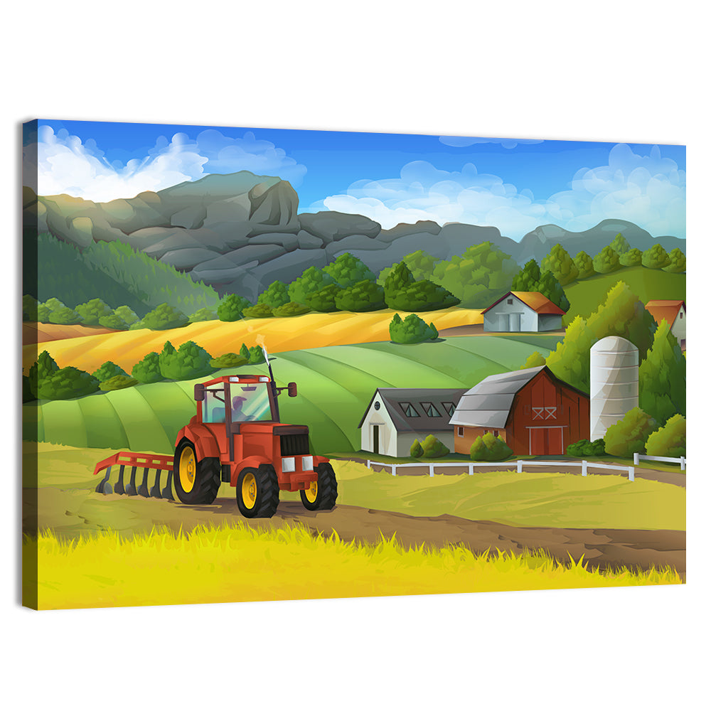 Red Tractor Farm Landscape Wall Art