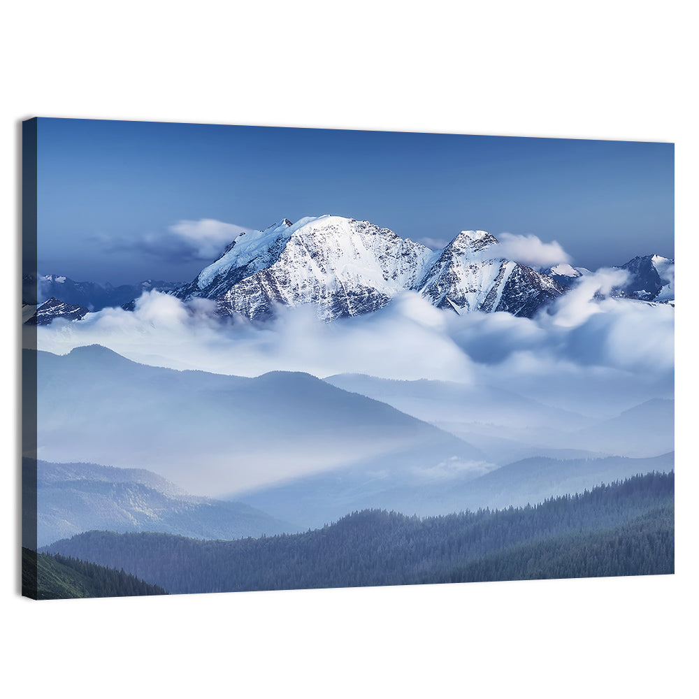 Snow-capped Peaks in Clouds Wall Art, canvas print, landscape