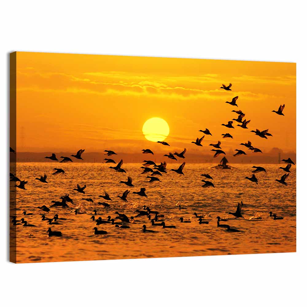 Golden Flock at Sunset Wall Art