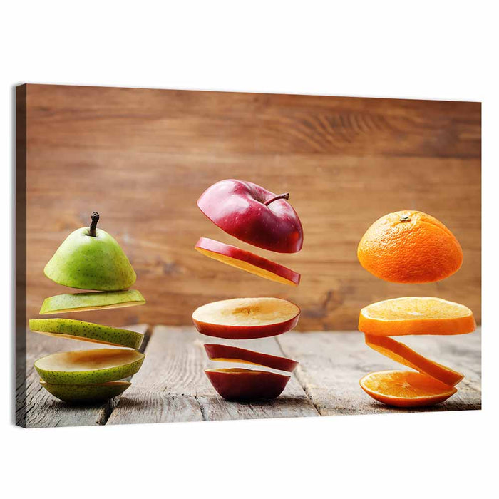 Floating Sliced Fruit Row Wall Art as a canvas print