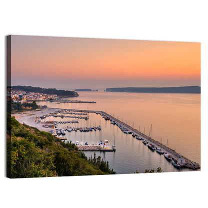 Pylos Harbor Lighthouse Sunset Wall Art