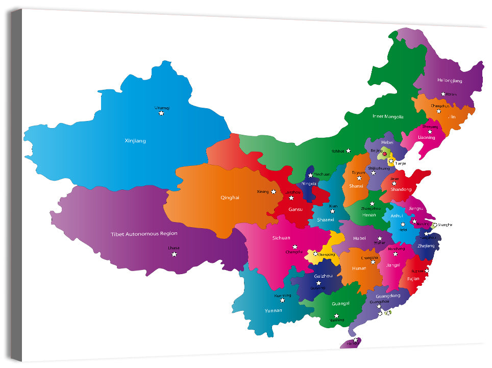 Colorful China Provinces Map Wall Art, canvas print, landscape
