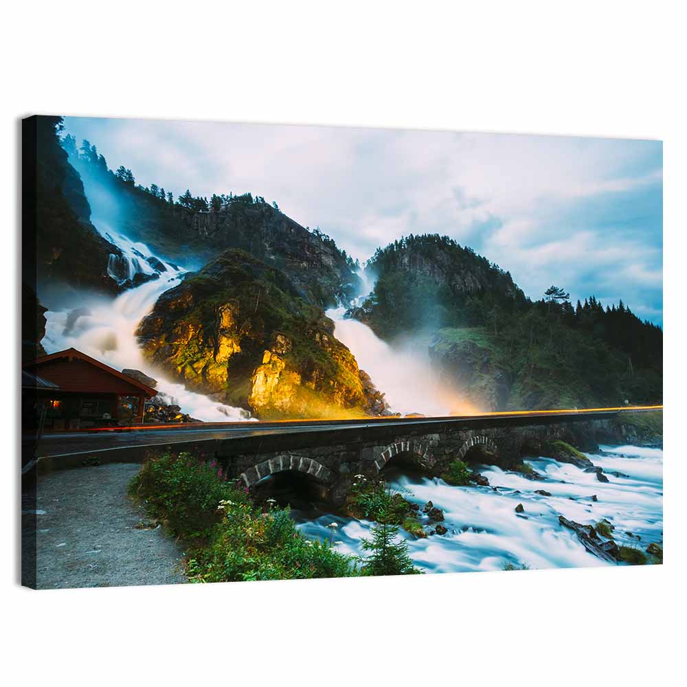 Låtefossen Waterfall at Twilight Wall Art
