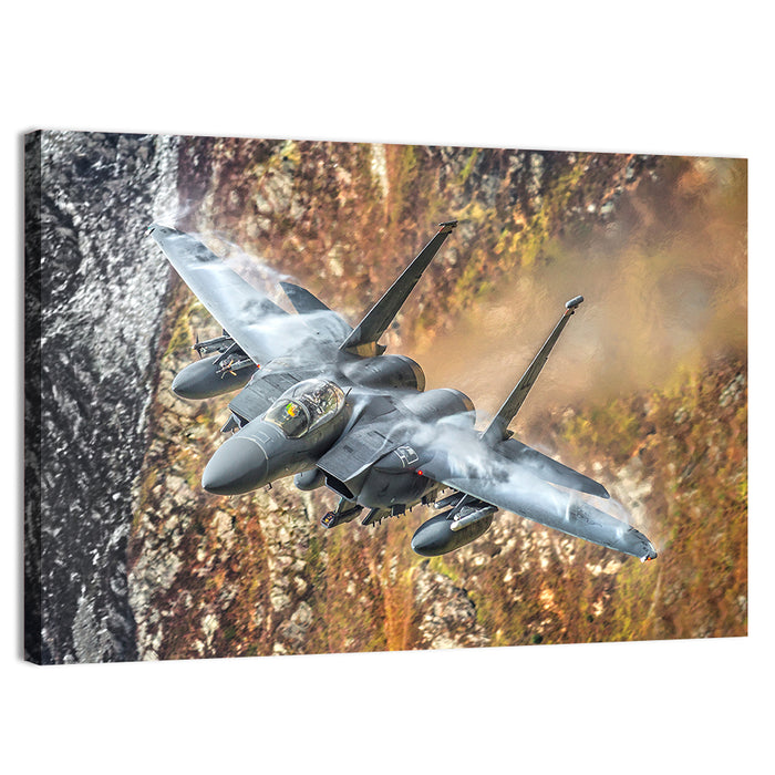 F-15 Over Mountain Canyon Wall Art as a canvas print