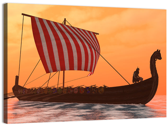 Viking Longship at Dusk Wall Art as a canvas print
