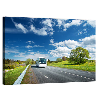 White Bus on Meadow Road Wall Art