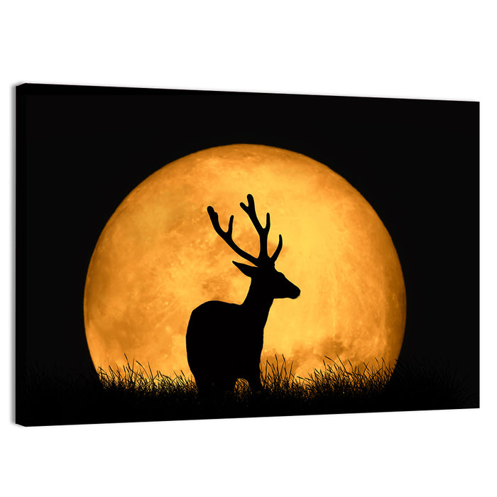 Buck Silhouette Under Red Moon Wall Art as a canvas print