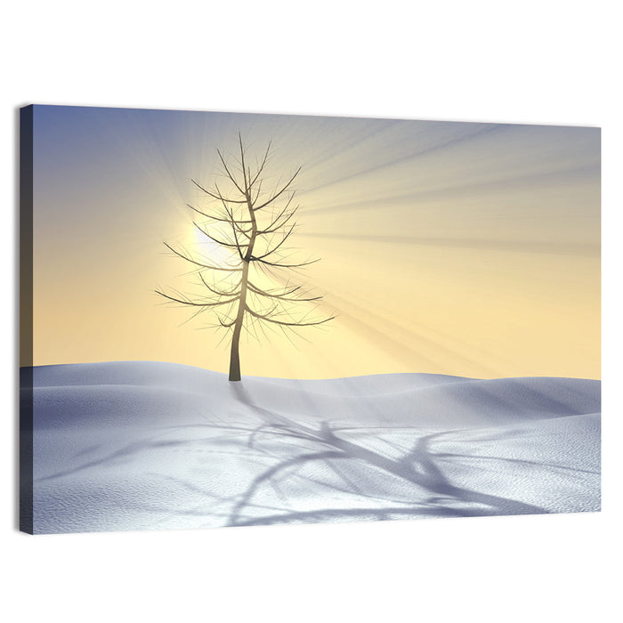 Winter Tree at Golden Sunrise Wall Art as a canvas print